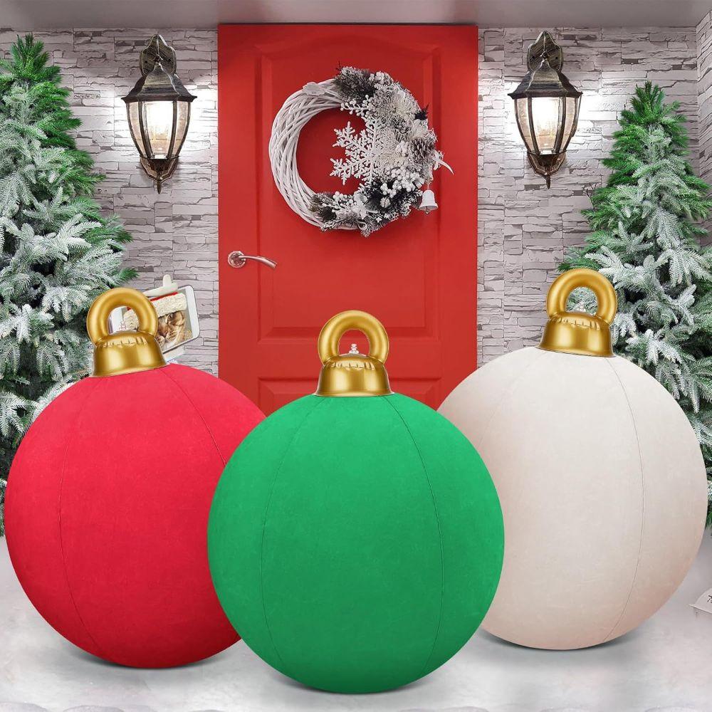 Fabric Covered Flocked Fabric Baubles Inflatable Christmas Decoration Ball Christmas Themed Party
