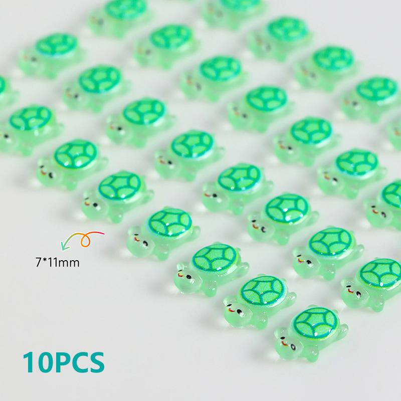 

10 шт. милые светящиеся красочные фигурки мини-черепах из смолы с плоской спинкой для дизайна ногтей, аксессуары для скрапбукинга 3
