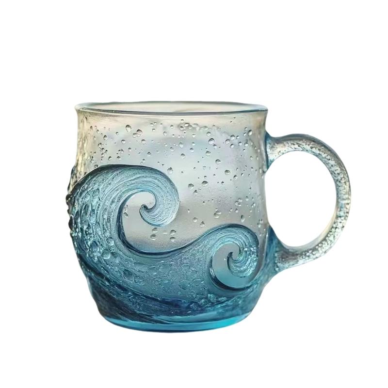 

Artisanal Handblown Textured Beach Mug 12Oz Sea Glass Themed Coffee Cup with Handle For Hot Beverages Cocktails