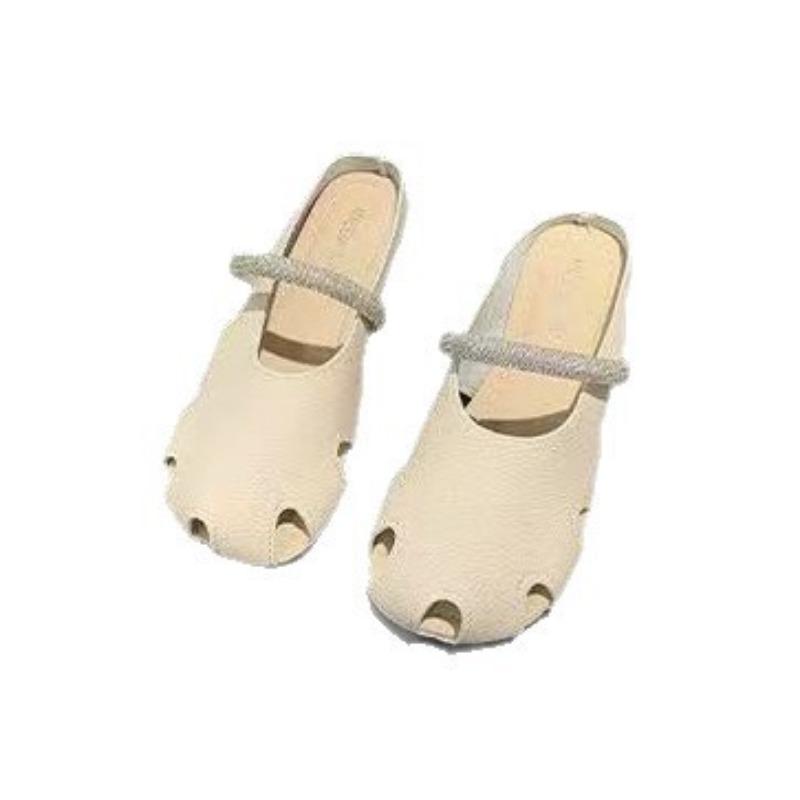 New Slippers Wear Jelly Soft Bottom Hollow Hole Slippers Soft Leather Super Soft Breathable Bag Head Half Slippers Women