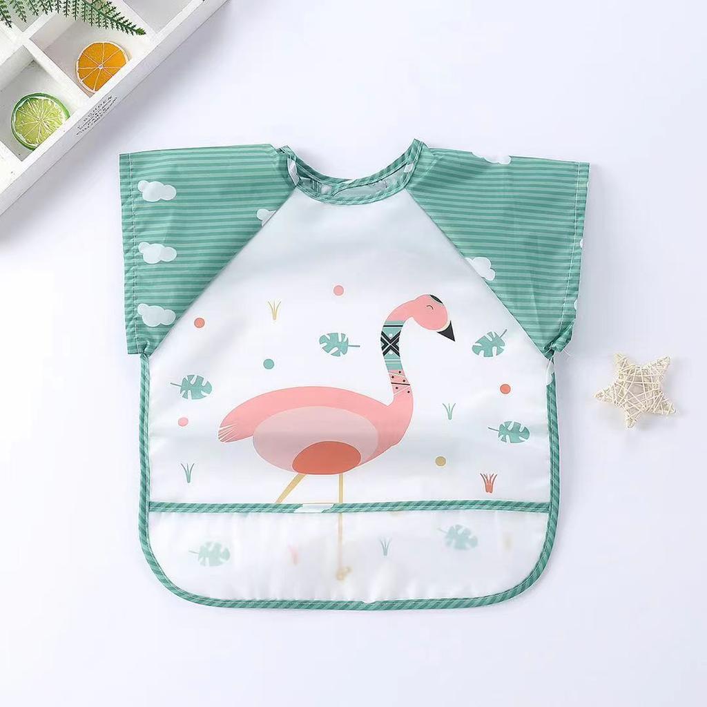 Baby Bibs Cute Colorful Cartoon Waterproof Bib Infant Eating Children Drawing Long Sleeve Pocket Apron Self Feeding Baby 0-3Y