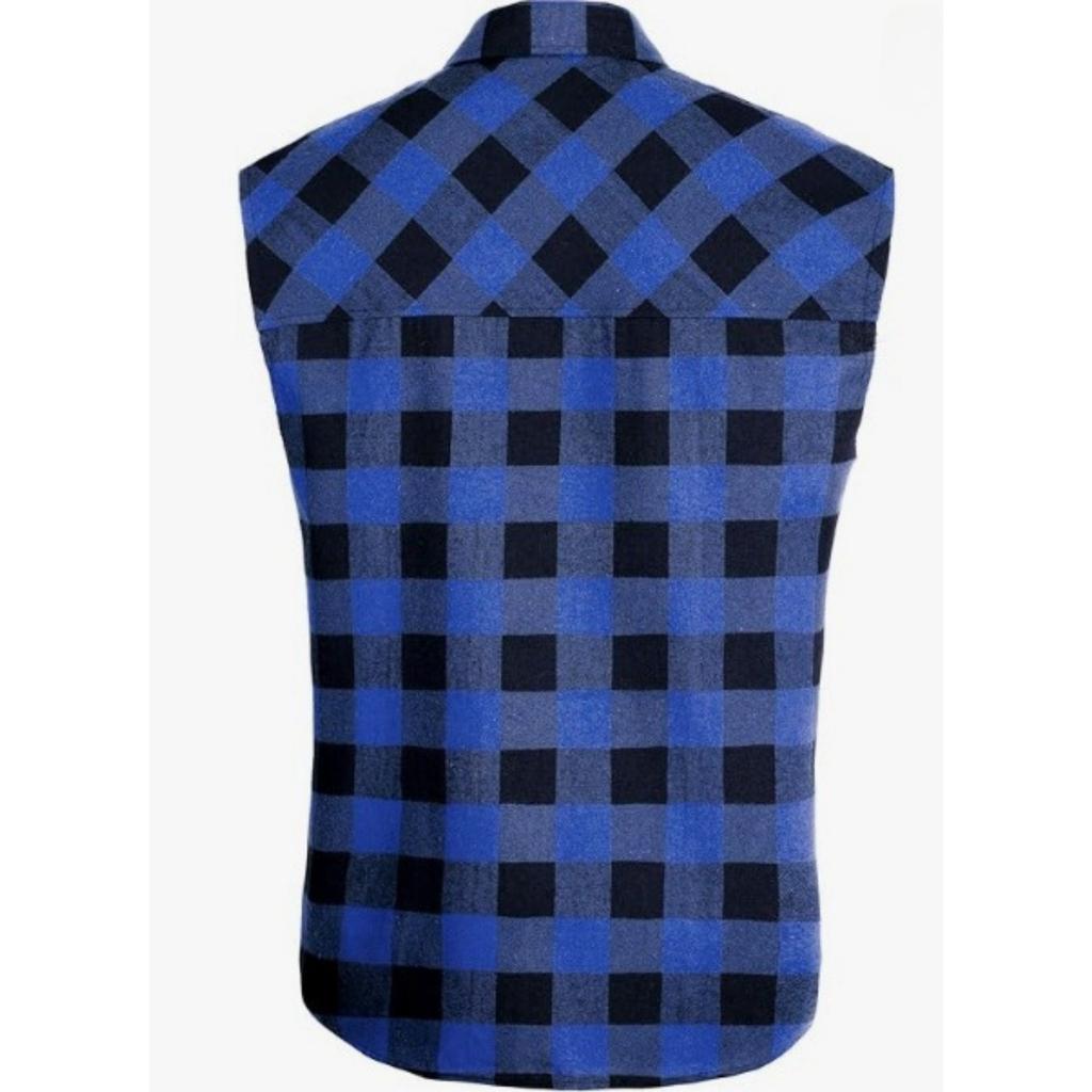 Camicia a quadri senza maniche con bottoni da uomo, vestibilità classica, camicia in flanella a quadri Buffalo con tasche sul petto e giromaniche a taglio vivo