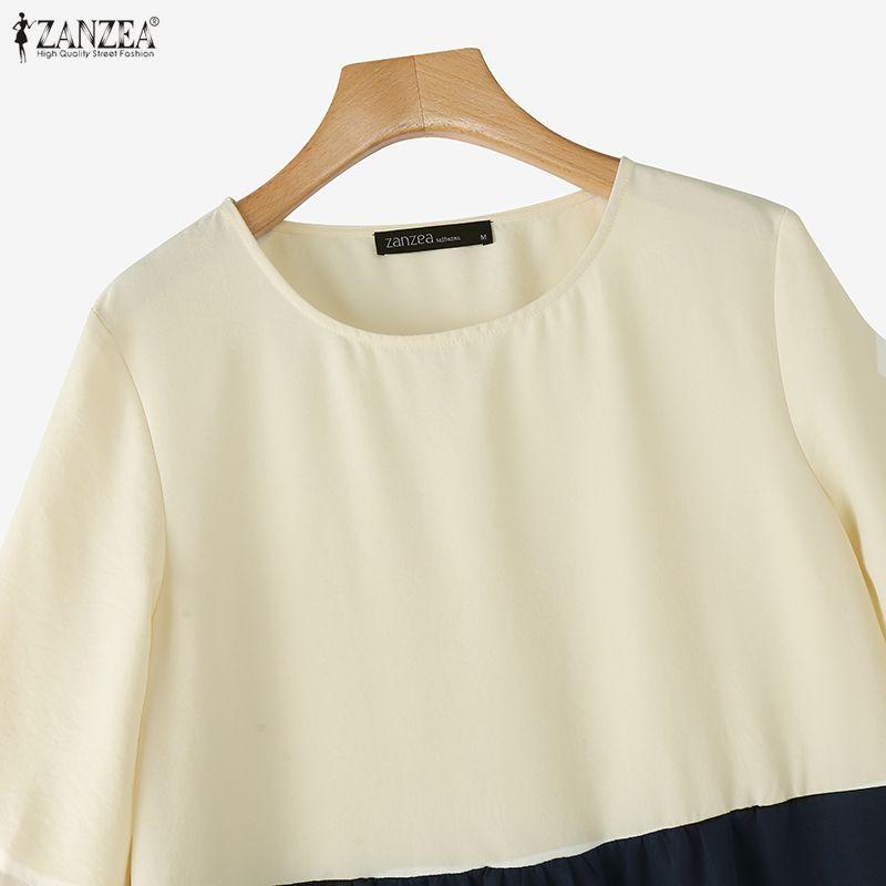 ZANZEA Women Casual Round Neck Half Sleeve Patchwork Long Dress