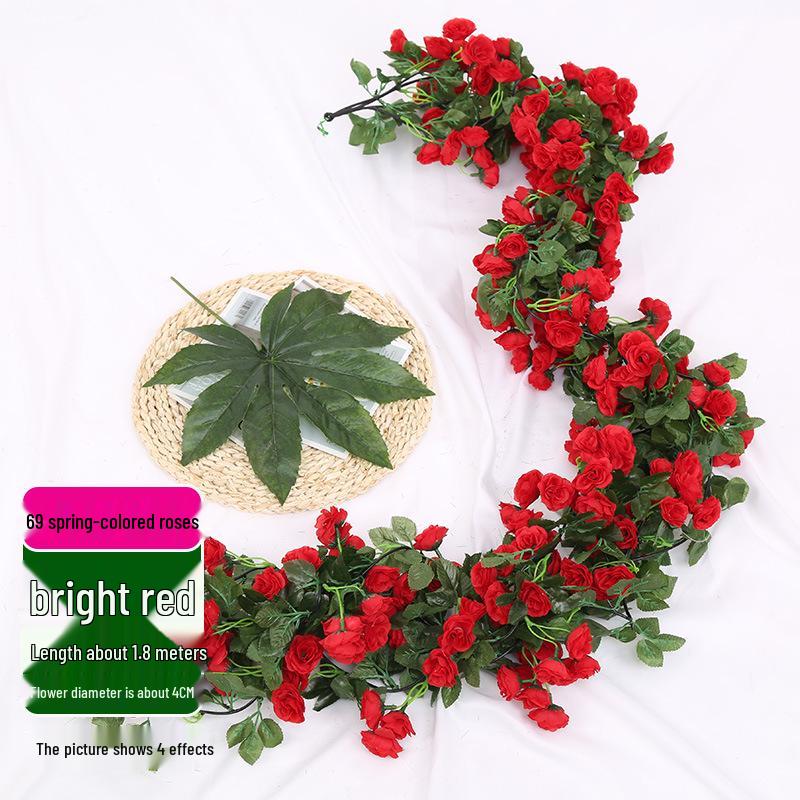 Artificial Rose Vine Ceiling Decor with Rattan for Living Room and AC Pipe Cover