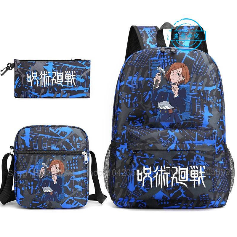3pz Zaino Jujutsu Kaisen Ragazzi Ragazze Anime Mochila Zaino Scolastico Studente con Borsa a Tracolla Astuccio Viaggio Quotidiano Rucksack