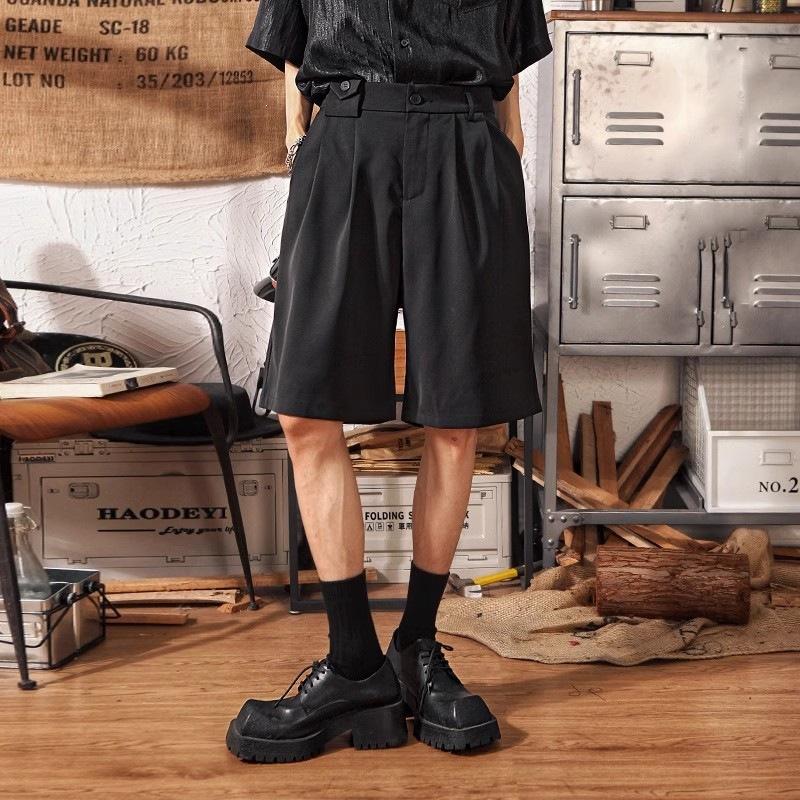 Retro Loose Straight Five-point Pants Boys Summer Ruffian Handsome Casual Loose Versatile Wide-leg Suit Medium Pants