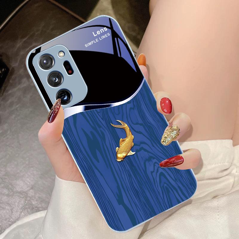 Holzmaserung Fischsprung Für Samsung Galaxy Note 8 9 10 PRO 20 Ultra A01 02 03 Core 04E 4G 12 13 5G Gehärtetes Glas Handyhülle