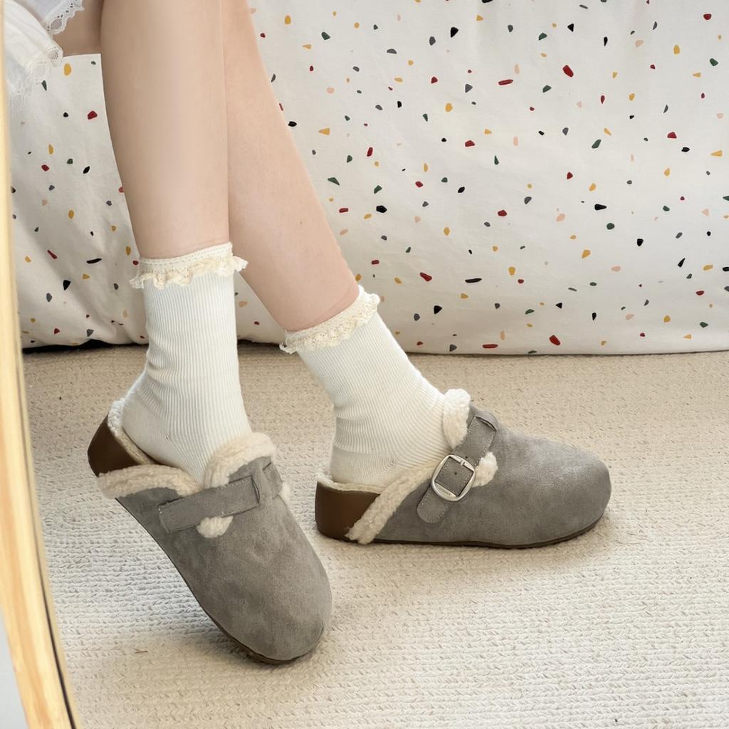 Popular velvet retro thick-soled fluffy slippers for women's outer wear 2025 new autumn and winter heightening warm Birkencotton slippers