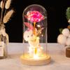 Eternal rose bear glass cover, luminous LED light gold foil flower ornament simulation flower Valentine's Day creative gift