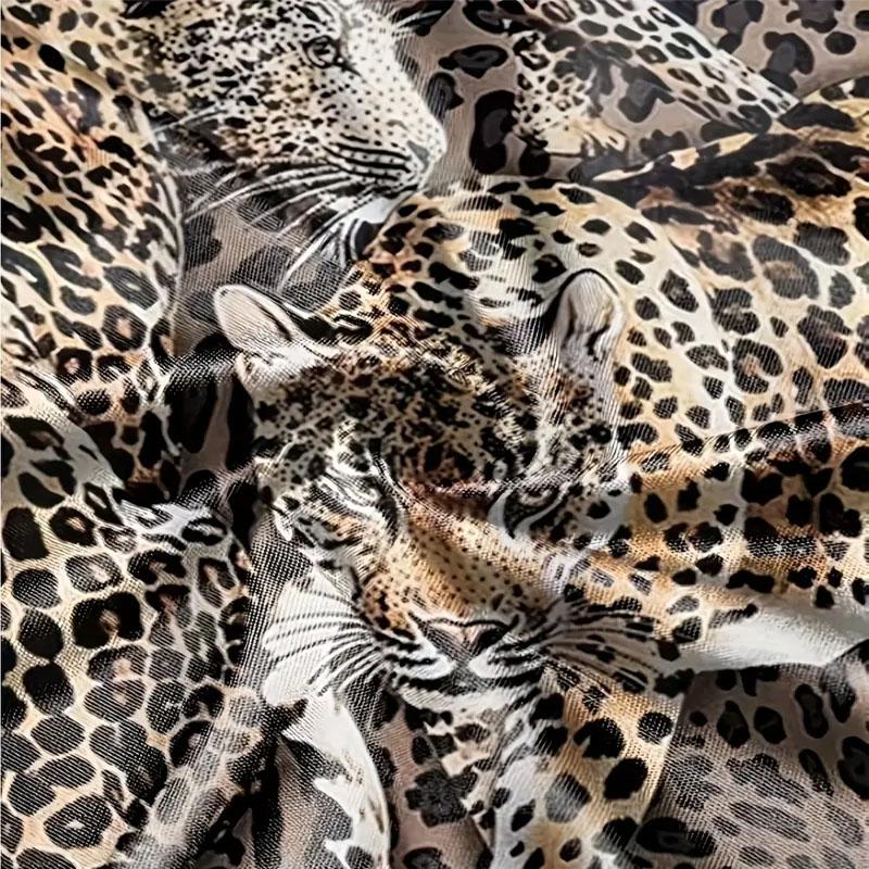 Fierce Leopard Print Men's Comfortable Polyester Fiber Short Sleeved T-shirt for Summer Outdoor Activities and Sports Wear
