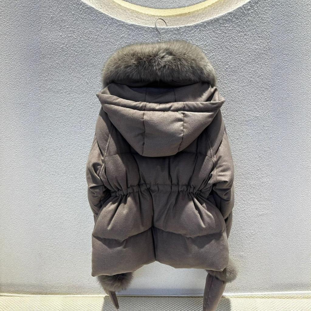 Winter new big fox fur collar goose down jacket women's hooded down jacket fur fashion waist jacket