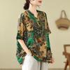 Shirt Tops Women Cotton Summer Large Size T-shirt V-Neck Loose Printed Casual Pullover Linen T-shirt Top
