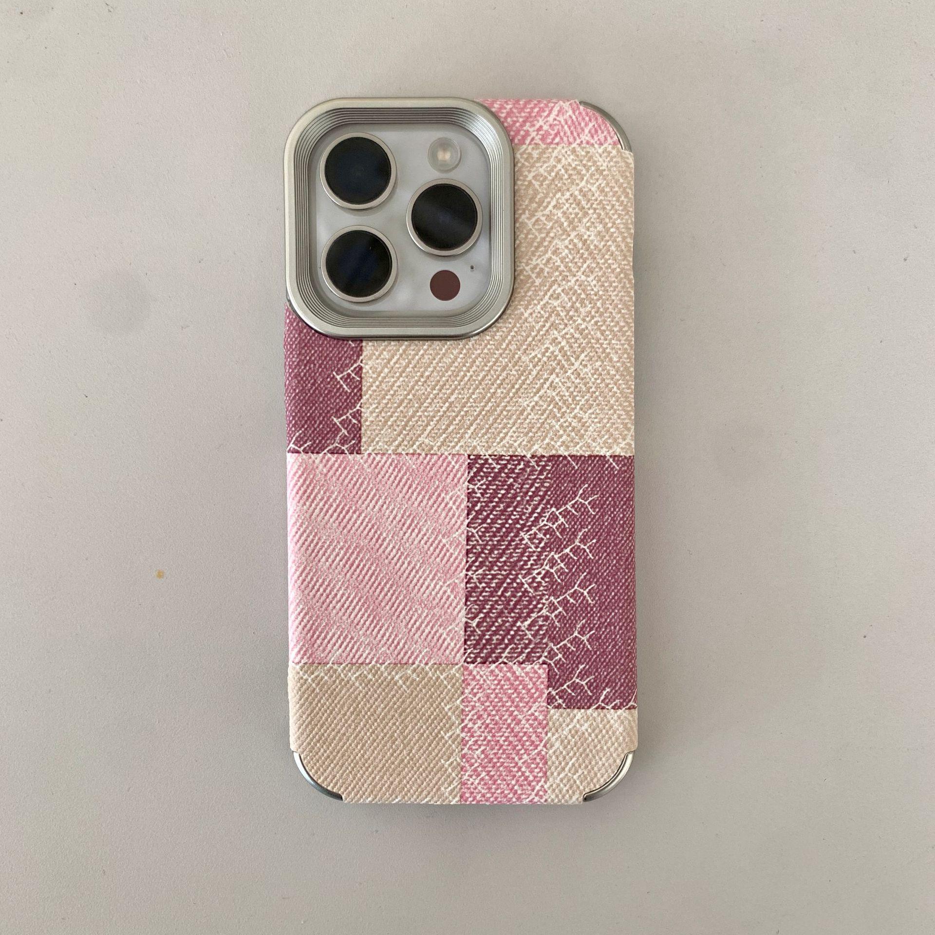 

iPhone 17 PM Retro Patchwork Denim Case, Full Coverage, Anti-Scratch for Apple 16 Pro Max. 13 Pro Max розовый