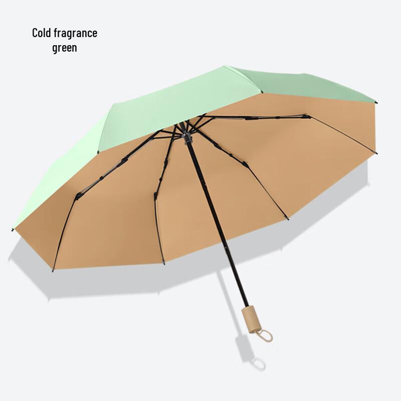 Xu Qing Manual 3-Fold Windproof Sun/Rain Umbrella with Wooden Handle
