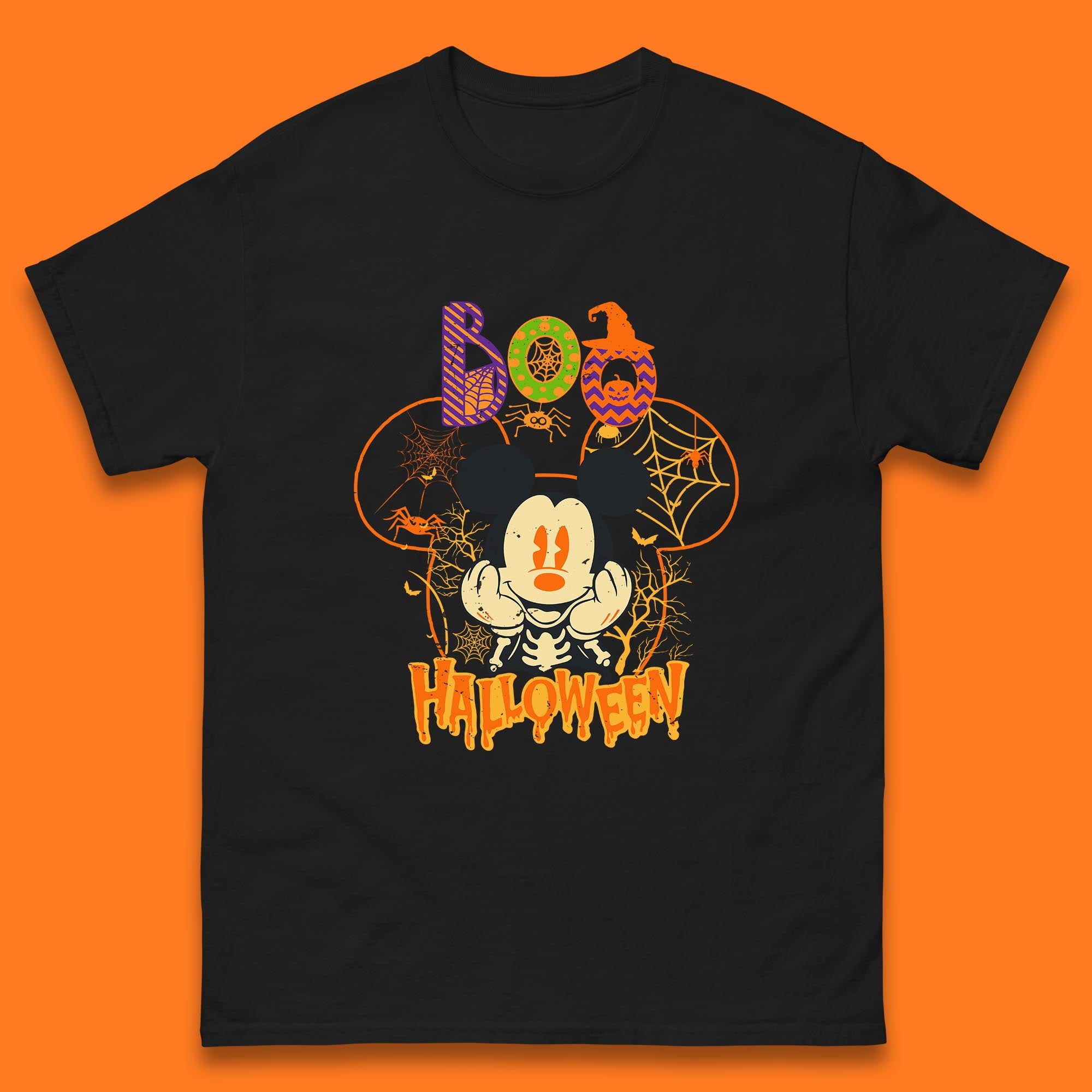 

Boo Halloween Mickey Mouse Skeleton Horror Scary Disney Halloween Disneyland Trip Mens Tee Top 2XL