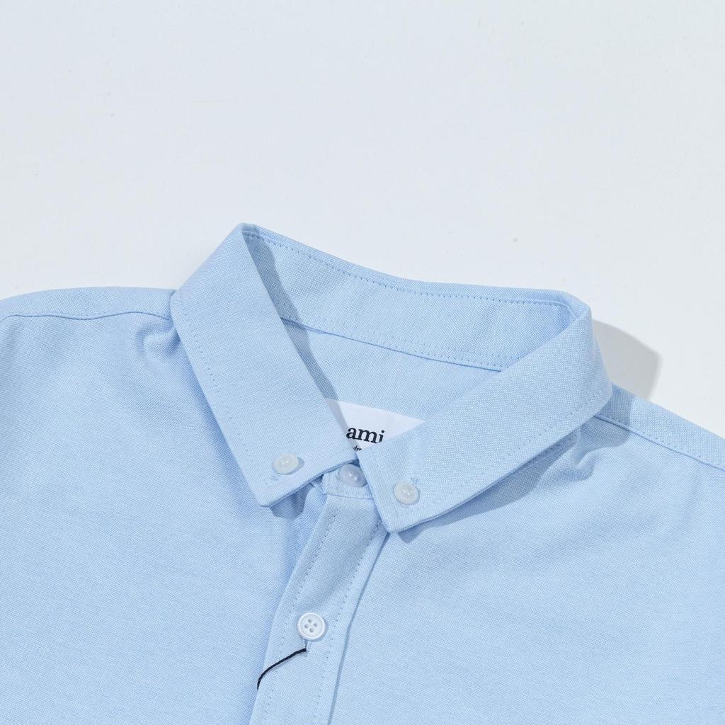 AMI 2025 Autumn New Product Chest Pocket Classic Black Embroidered Small Love Casual Cotton Solid Color Long Sleeve Shirt