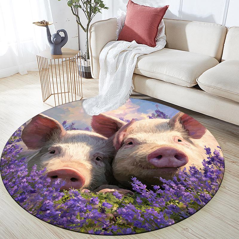 

Pig and Flowers pattern round rug,Carpet Rug for Living Room Bedroom Playroom ,Non-slip Floor Mat,Holiday Gifts and Birthday Gifts. 80cmx80cm