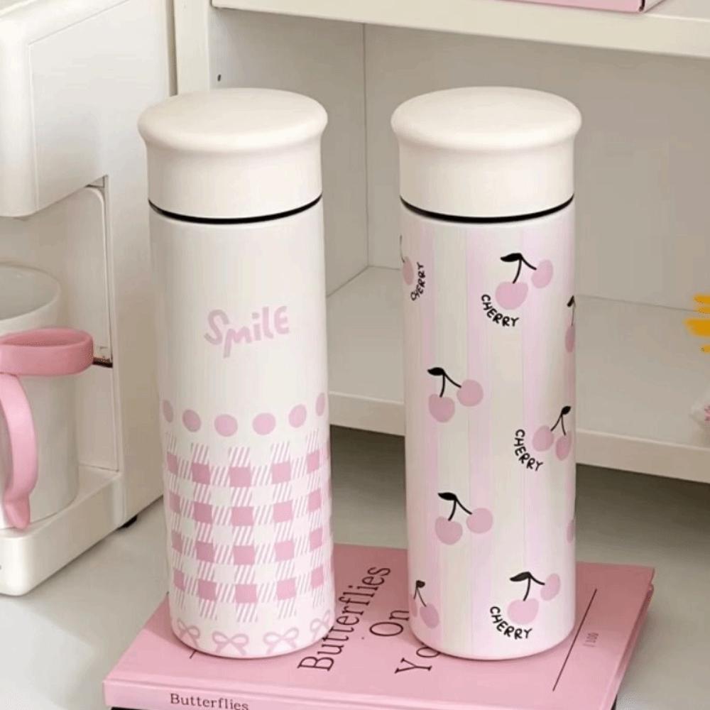 304 Stainless Steel Pink Bow Water Bottle Large Capacity Double-layer Water Cup Sport