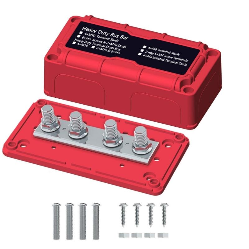 Covered Bus Bar Terminal Block 48V 100A Power Distribution Stud Block for Marine RVs Car Battery Systems