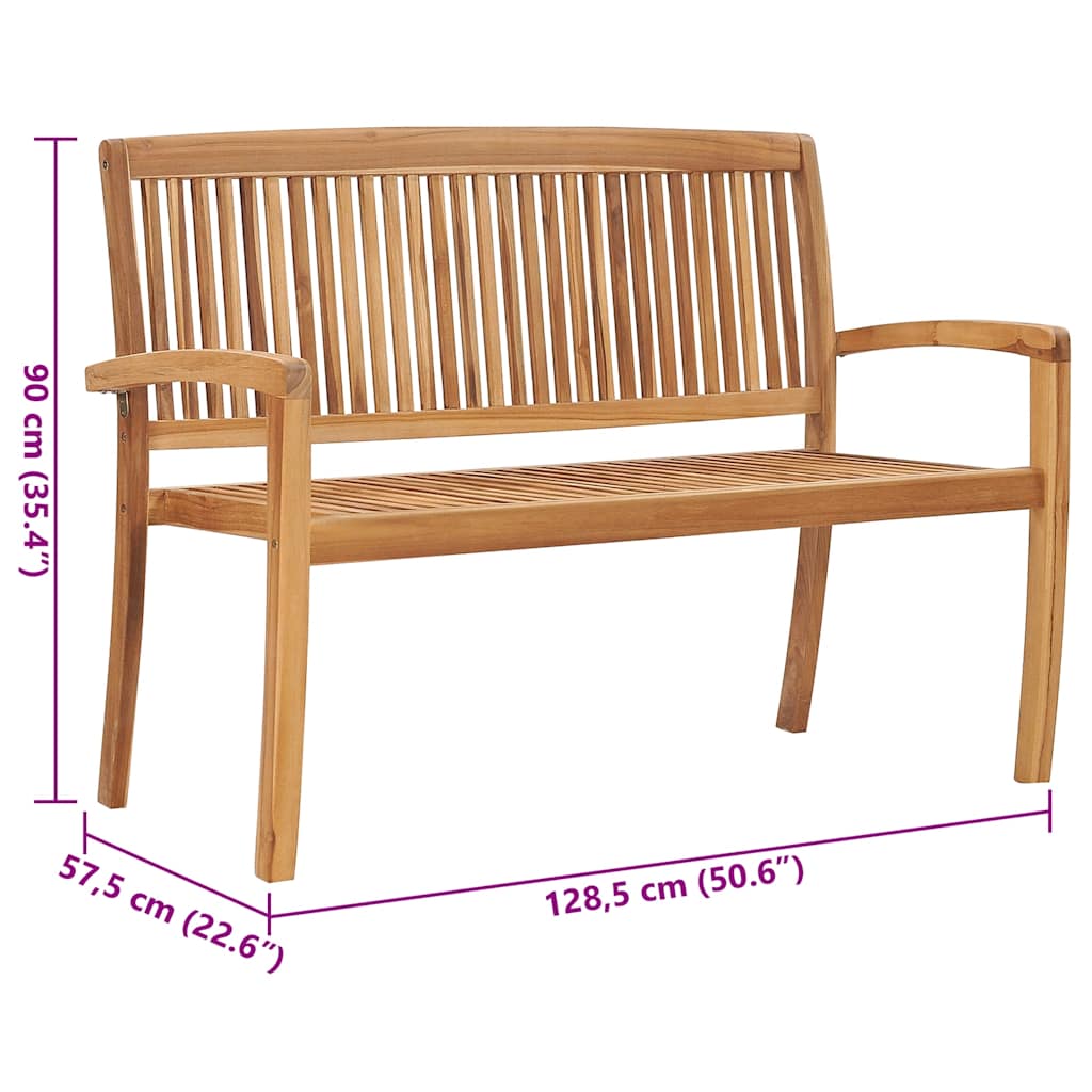 Stackable Garden Bench with Cushion 128.5 cm Solid Teak Wood