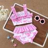 2Pcs Girls Bow Print Ruffle Bikini Set Kids Swimwear Swimsuit