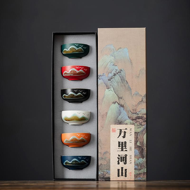 Coarse Pottery Master Cup Guochao Merchandise Premium Wanli Shanhe Gift Box Tea Set High-end Tea Cup