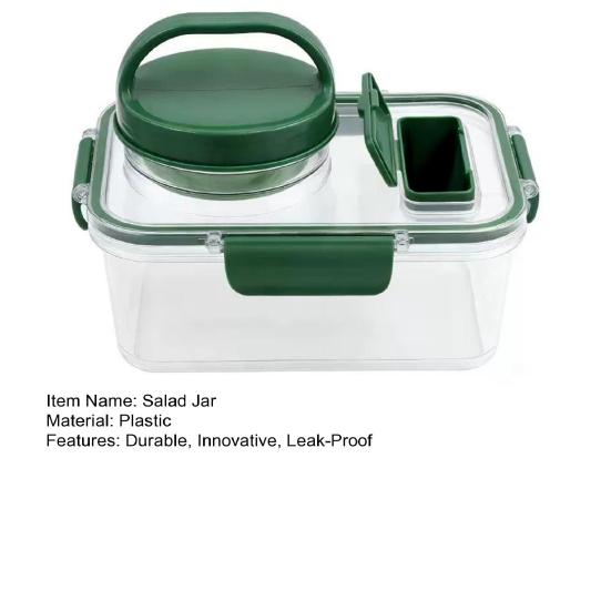 Salad Jar with 4-Compartment Spice Box Leak-Proof Meal Prep Container with Built-in Dressing Section BPA-Free Plastic Salad Container