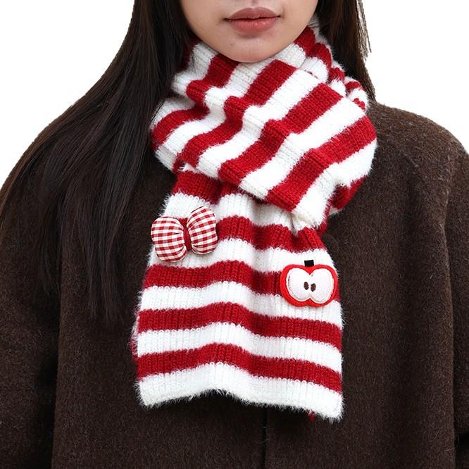 Cute wind striped apple scarf new winter atmosphere soft waxy thickened warm scarf bow