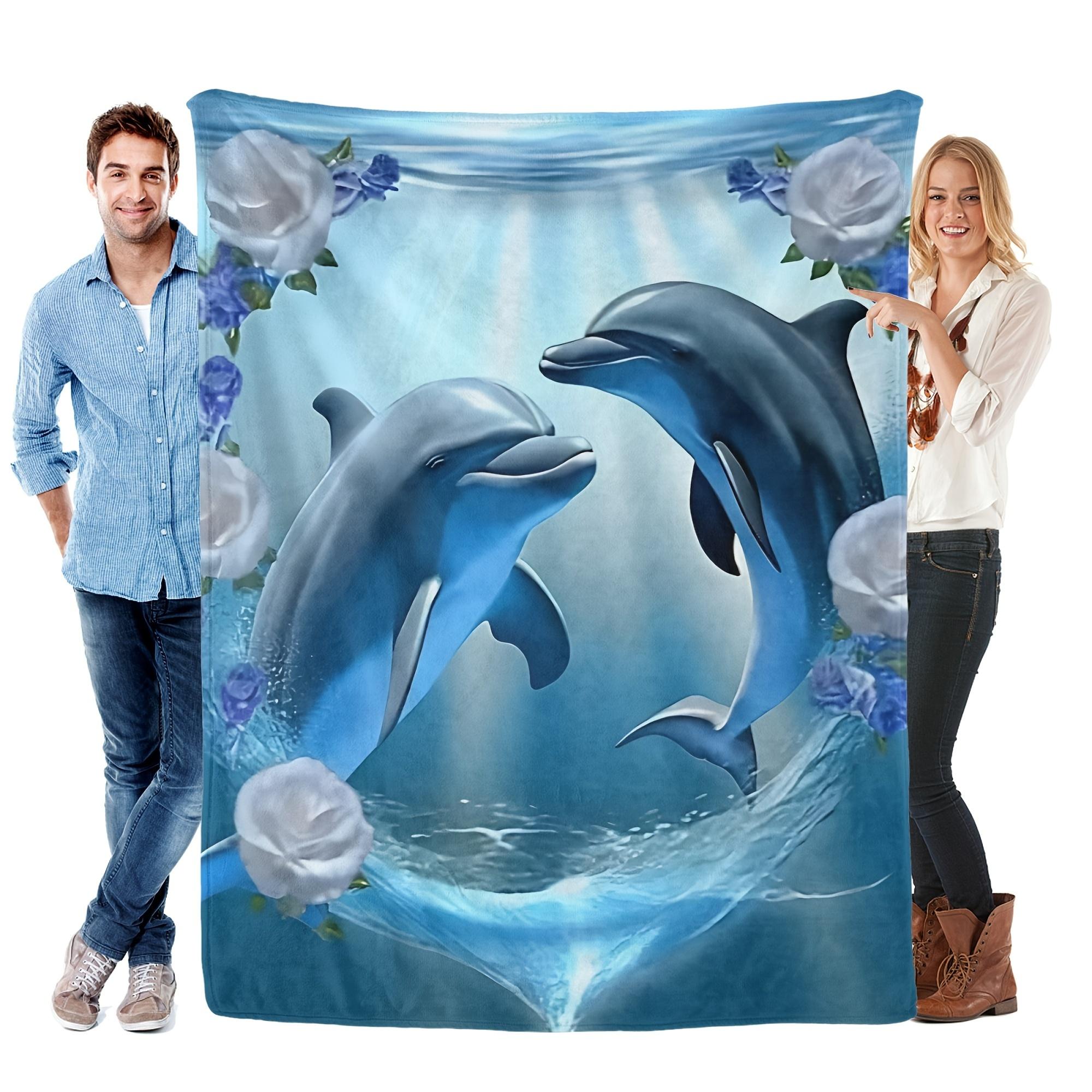 [Warm Soft Flannel Throw] 1 Pc Two Dolphins Swimming In The Sea Pattern Flannel Throw Blanket - Warm, Soft, Lightweight 130X150cm