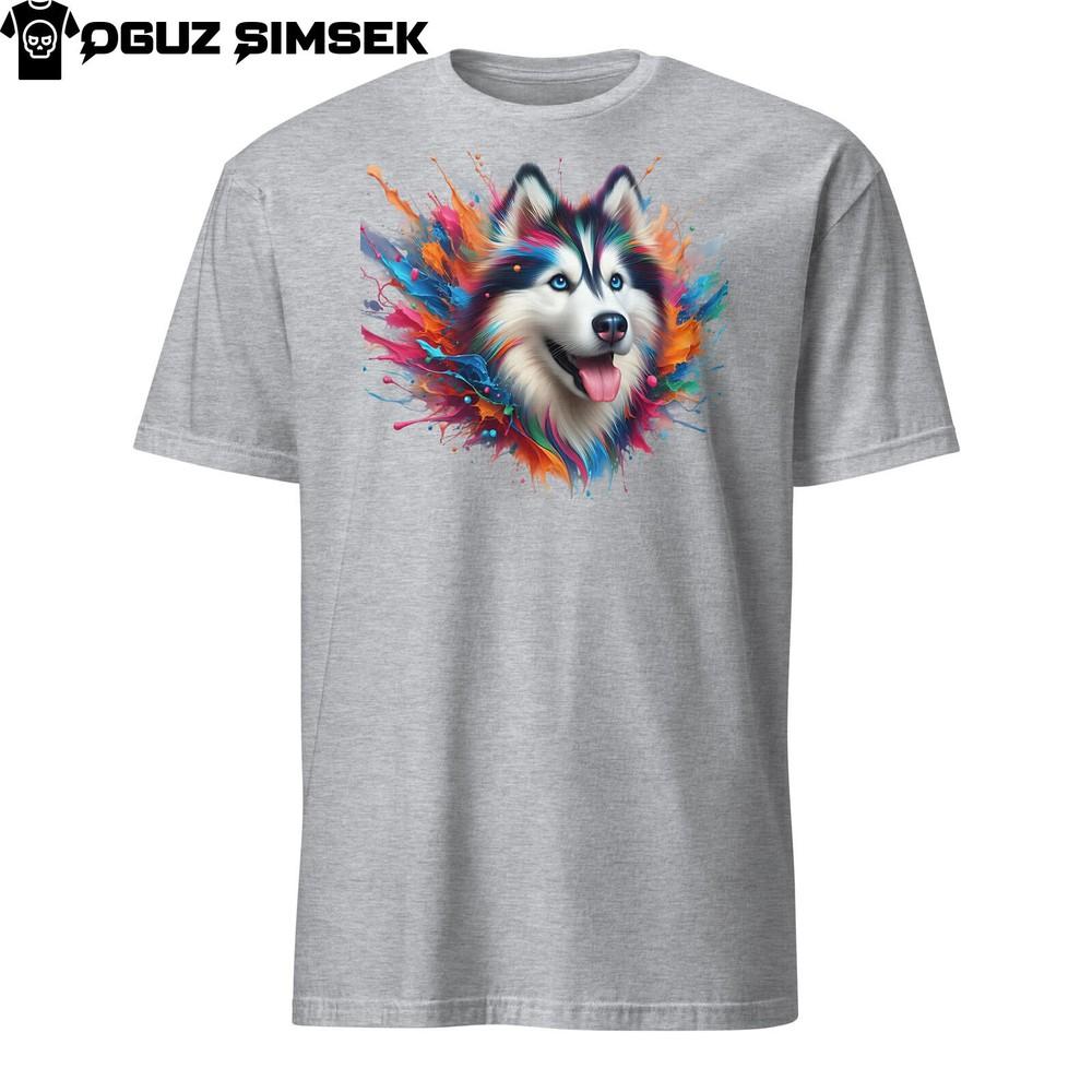 

Colorful Siberian Husky Unisex T-Shirt | Vibrant Dog Design | Short Sleeve Tee M