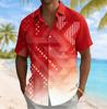Men's Gradient Geometric Stripe Print Short Sleeve Shirt, Spring Summer Casual Vacation Turn-Down Collar Blouse, Loose Fit Top