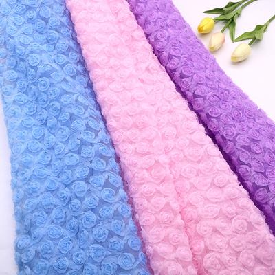 1 Yard Rose Flower Tulle Mesh Fabric Stretch 3D Rose Embroidery Designer Fabric DIY Sewing Wedding Party Dress Background Decor