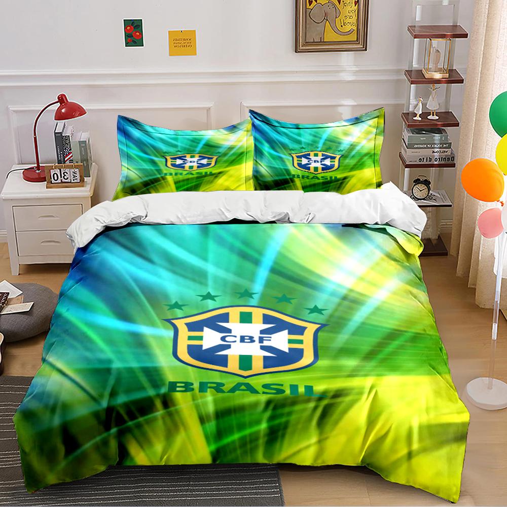 Brazil Football CBF Bedding Set Bedding Duvet Cover Set Duvet Cover Pillowcases Home Decor (1 * Duvet Cover 2 * Pillowcases, Without Duvet Insert)