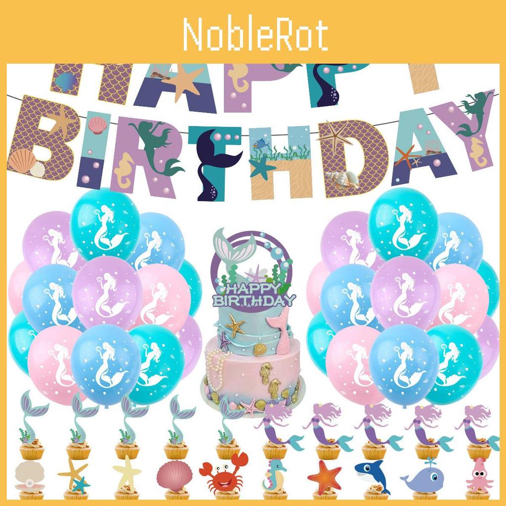 Paper Mermaid Party Decor Ocean Animal Birthday Banner Cake Topper Balloon Set