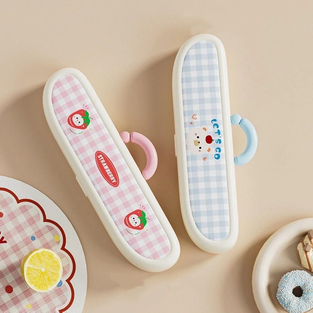 Stainless Steel Chopsticks Three-piece Set Cartoon Pattern Fork Dining Utensils Kit  Office Use