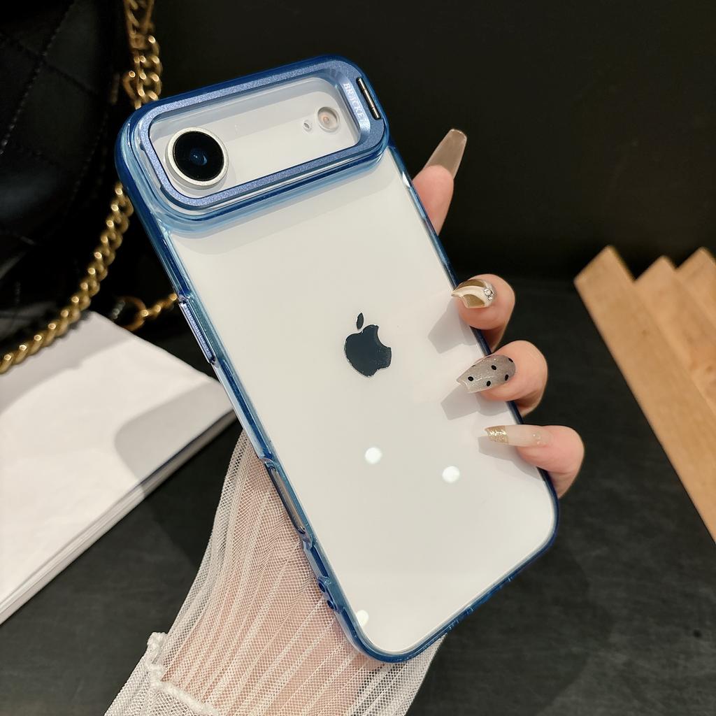 Crystal Transparent Metal Lens Holder Case For iPhone 17 Air 16 16E 15 14 13 12 Plus Pro Max Camera Bracket Protection Covers