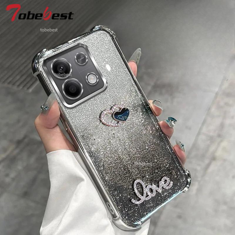 Etui silikonowe 3D Love Shockproof z brokatowym platingiem dla Xiaomi Redmi Note 13 Pro Plus 13C 13R 4G 5G Miękka tylna pokrywa