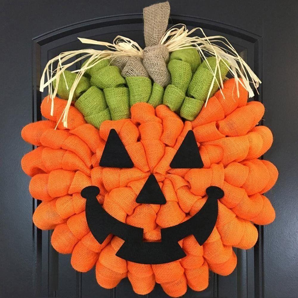 Wall Hanging Pumpkin Burlap Wreath Linen Halloween Pumpkin Wreath Decorative Christmas