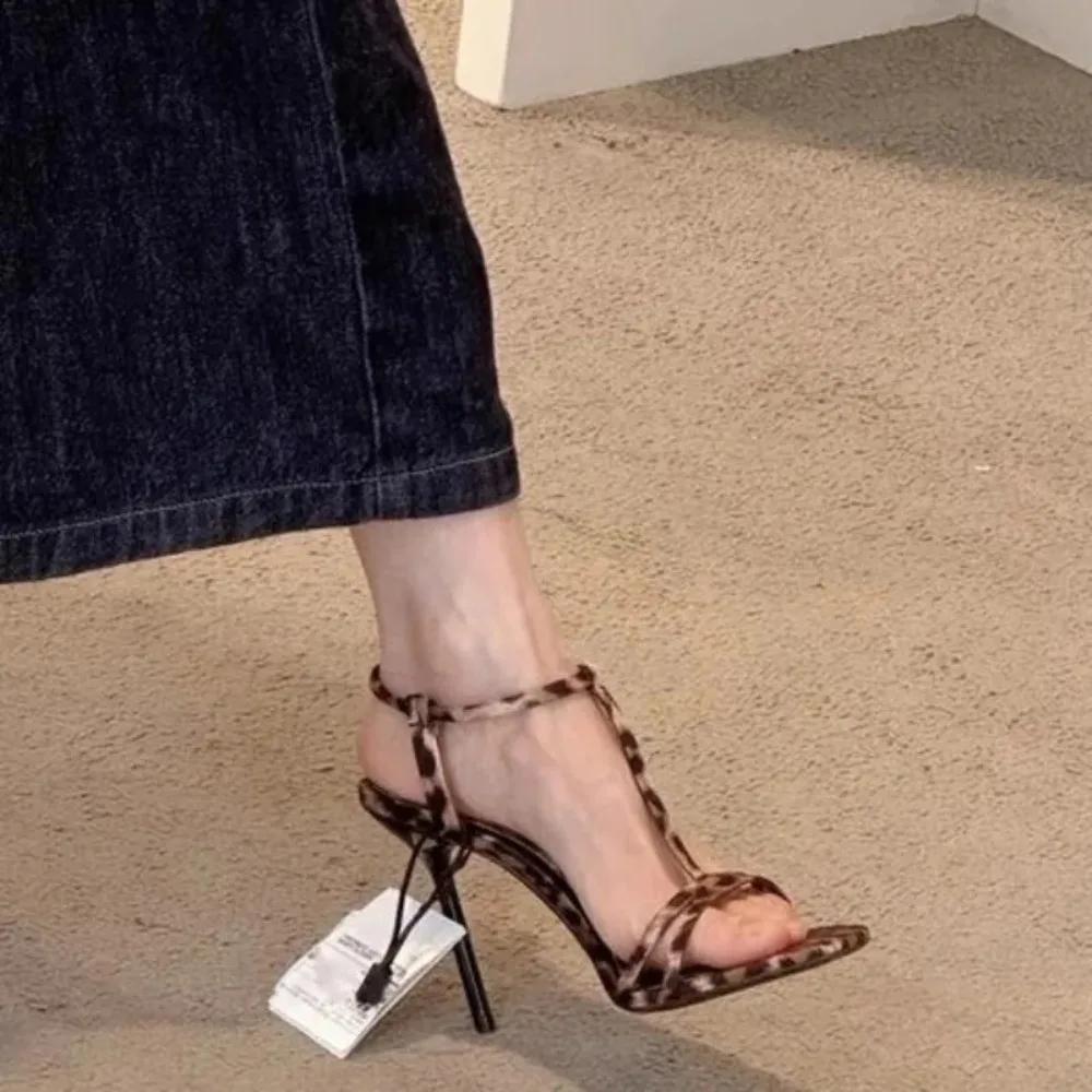 Fashion Women's High Heels, Leopard Print Sexy Open Toe Sandals, 2024 Summer Outdoor Dress, Suspender Party, Women's High Heels Sandals