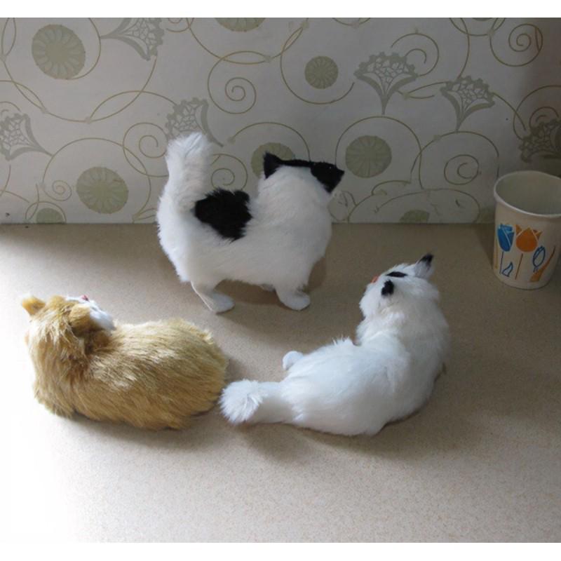 Simulated Cat Set: Three Handmade Imitation Fur Cats for Creative Home Decoration