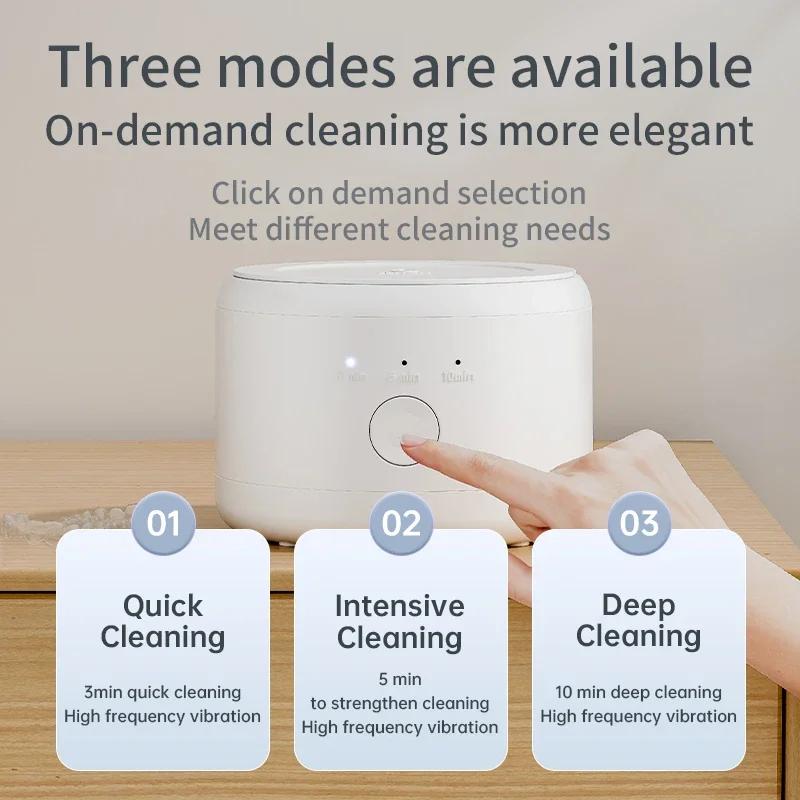 Latest Models Ultrasonic Cleaner Machine, Automatic Denture Cleaner USB Rechargeable Cleaner with Cleaner, 3 Modes
