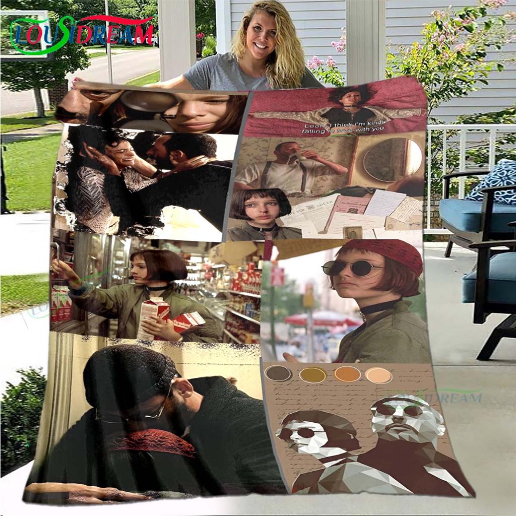 Hot Famous Movies Leon Jean Pattern Blanket Flannel Thin Blanket Portable Home Travel Office Lunch Break Blanket Birthday Gift
