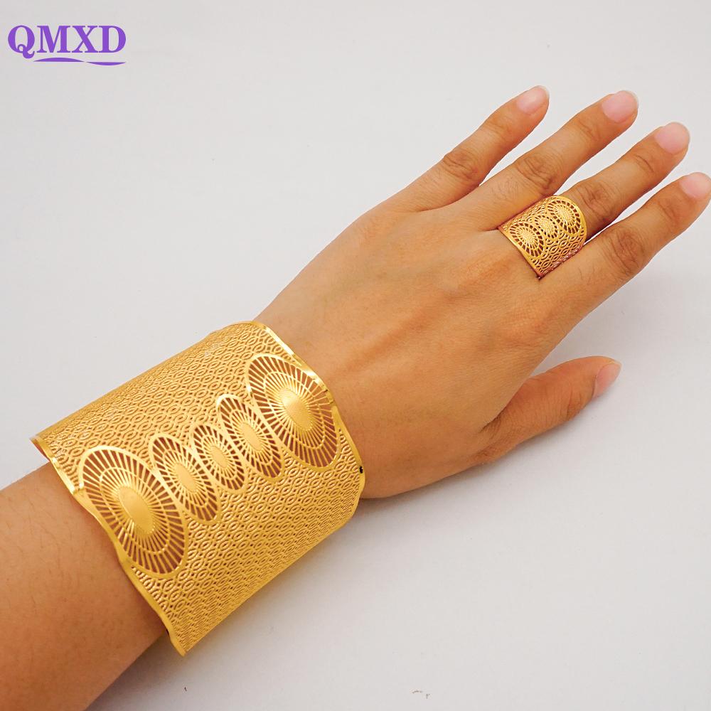 Dubai Gold Color Bangle With Ring For Women Charm Chain Cuff Bracelet Indian Bracelet Arabic France Bridal Wedding Jewelry Gifts