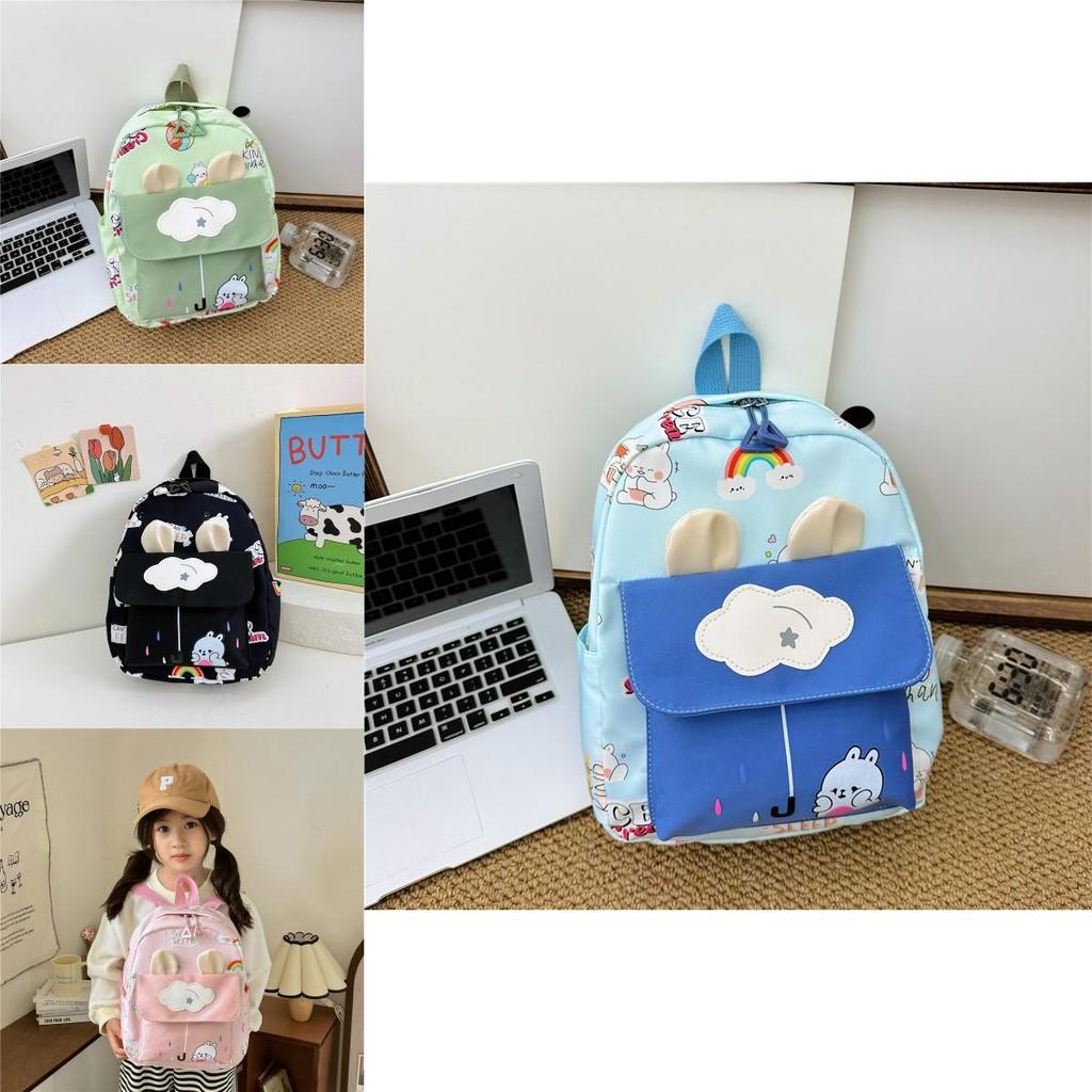 Kids Cartoon Animal Backpack With Cartoon Rabbit Print And Ear Designn For Kindergarten Daily Use