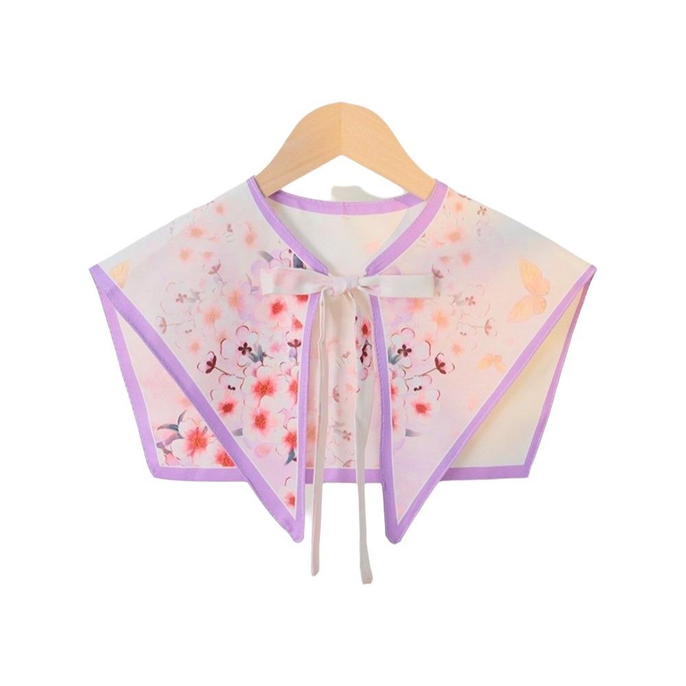 Floral Pattern Fake Collar Shawl Print Vintage Poncho Cape Detachable Fake Collar Capelet  Female
