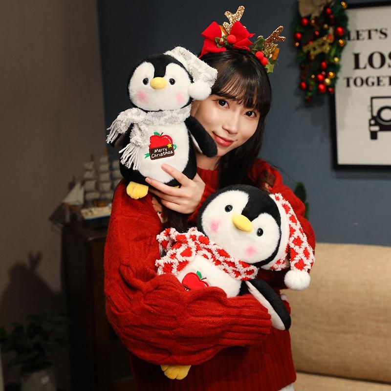 Cartoon Christmas Penguin Plush Toys Lovely Penguin Wear Christmas Hat Scarf Dolls Stuffed Soft Pillow Baby Girls Birthday Gift