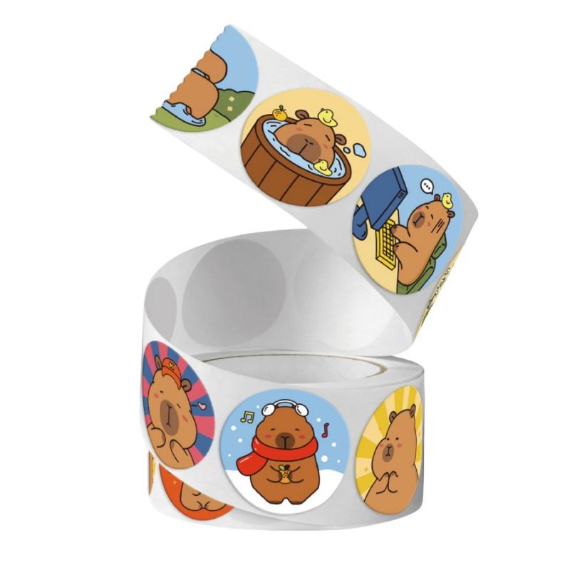 500pcs/pack Capybara Stickers Cute Water Pig Self-Adhesive Stickers Gift Packaging Bag Sealing Stickers Labels Round Tape