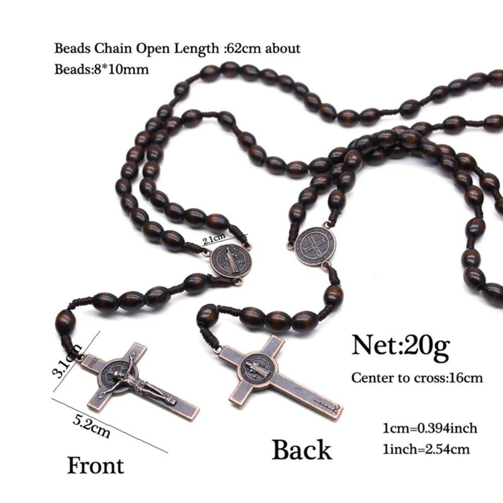 Wood Wood Beads Necklace Car Hanging Ornament Crucifix Pendant Chain Handmade Rosary Necklace  Men