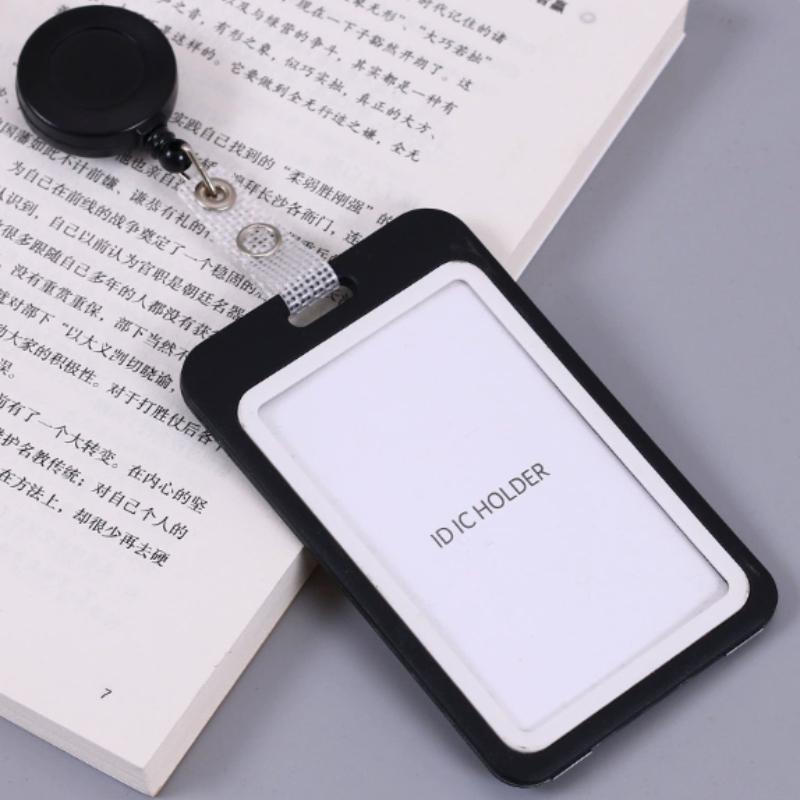 

Durable Black Horizontal ID Card Holder Set, Badge Clip with Retractable Pull Tab, Double-Sided, Carabiner Clip ID Holder