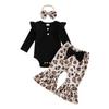 Citgeett Autumn Infant Baby Girl Fall Outfits Ruffle Long Sleeve Romper Leopard Pants Headband Casual Clothes